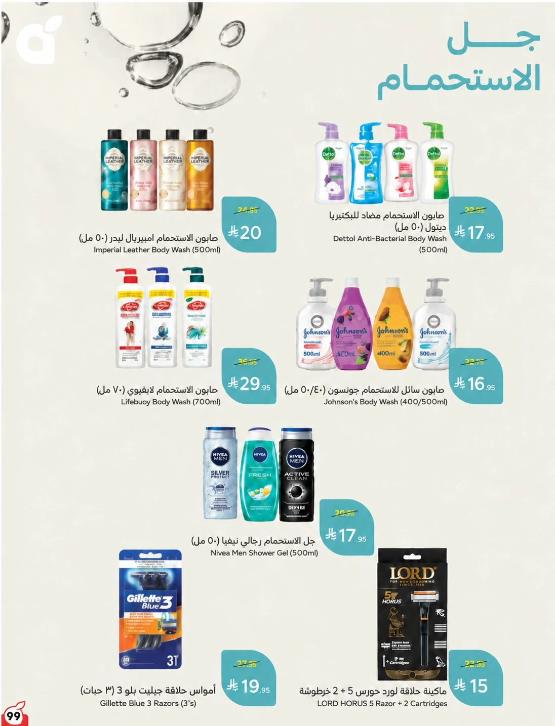 Panda leaflet page 99, shower gel and shaving, as supplied